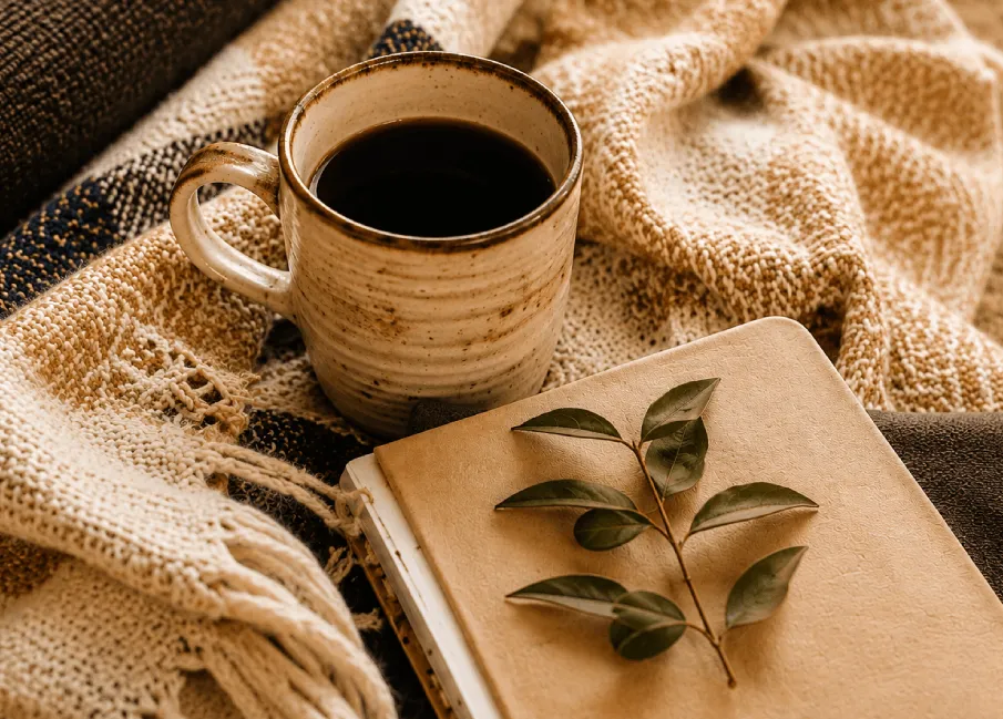 A cup of tea and a blanket in a quiet, warm room