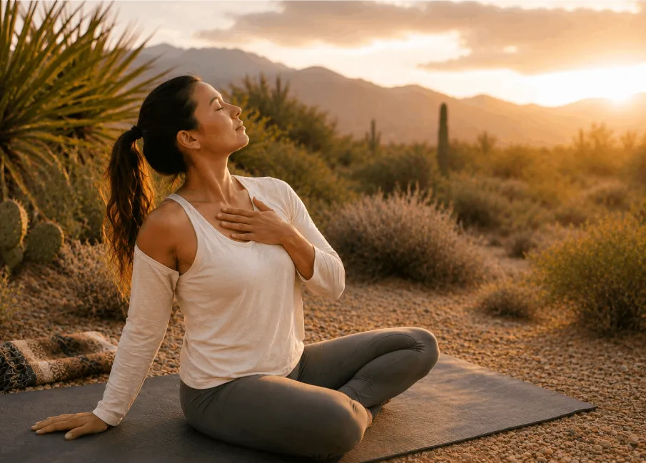 A woman resting peacefully outdoors with her eyes closed